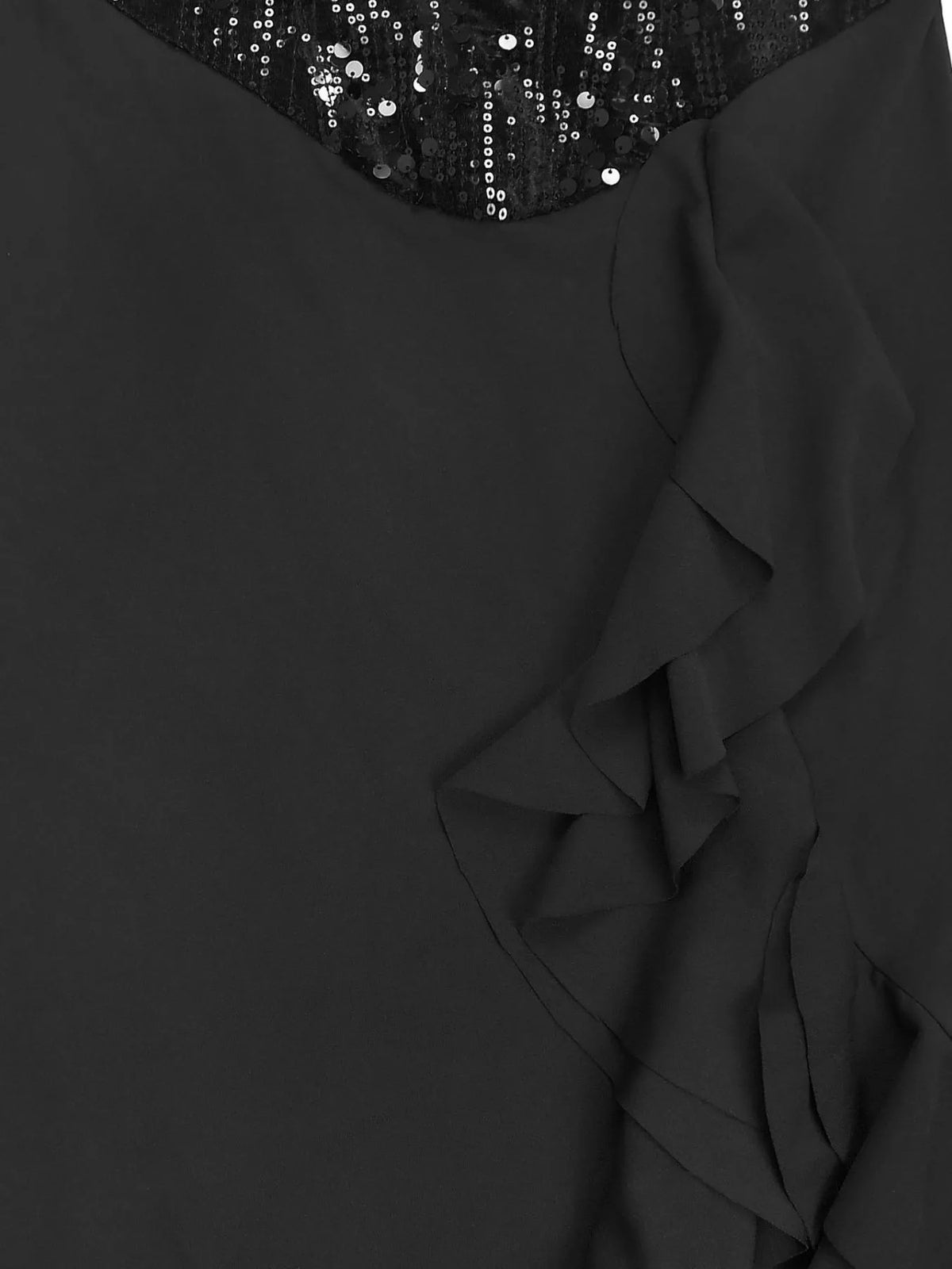 Sequin ruffle hem maxi dress, back detail