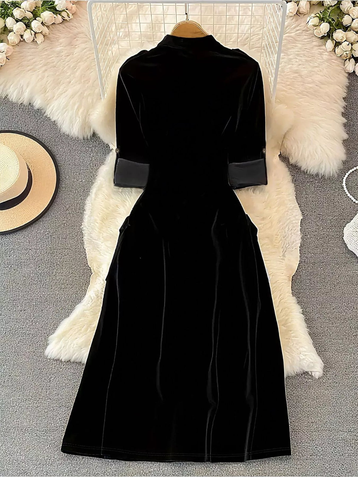 velvet button front midi dress side view