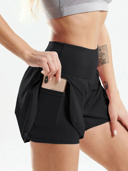 Pocketed High Waist Active Shorts Black - Fashorio