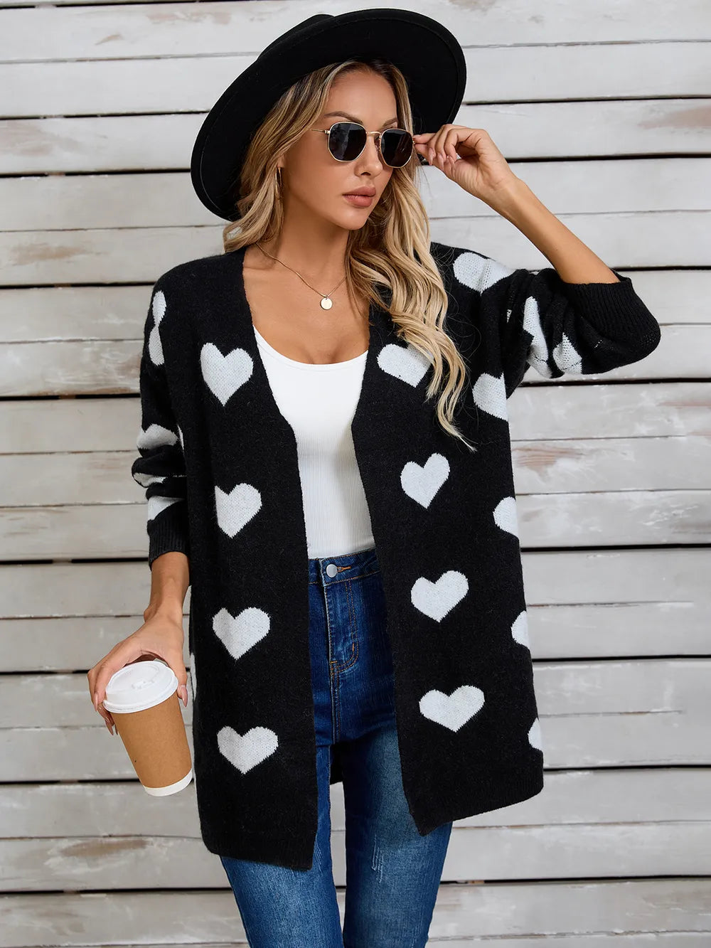 Angel Wings Heart Open Front Long Sleeve Cardigan - Fashorio