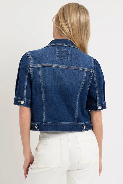 RISEN Puffed Short Sleeve Crop Denim Jackets - Fashorio