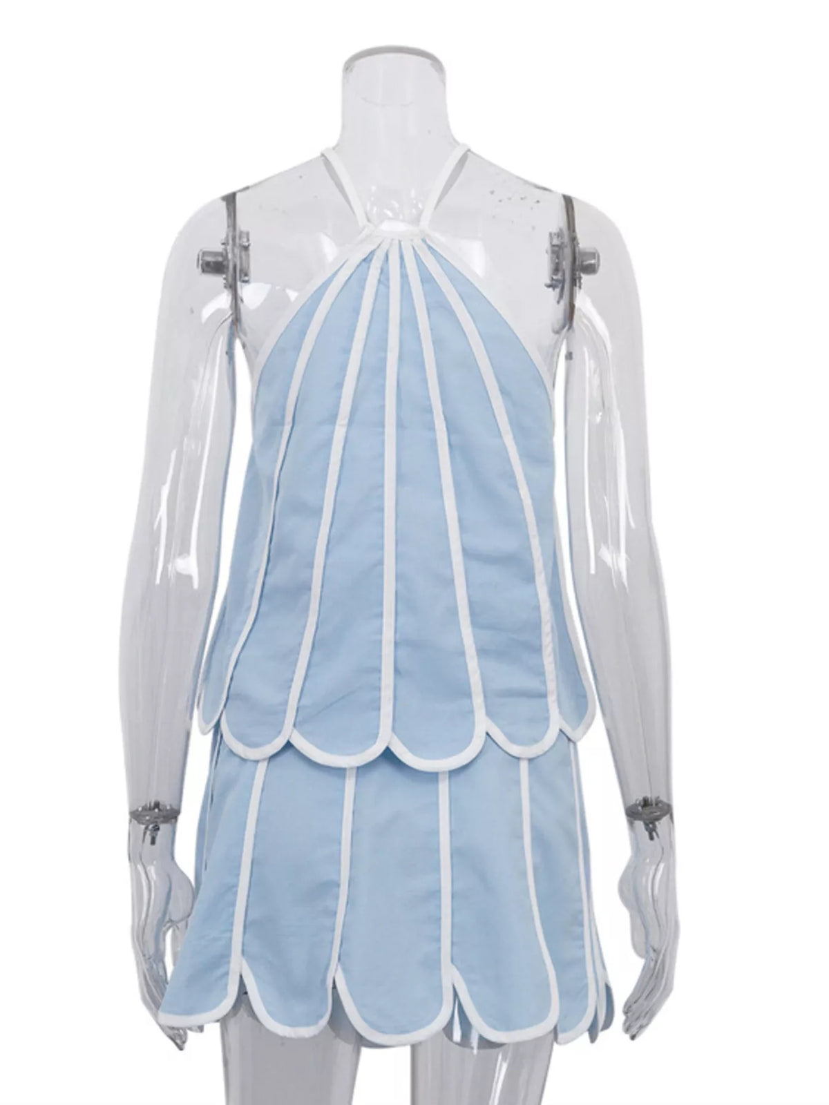 Light blue contrast skirt set outfit