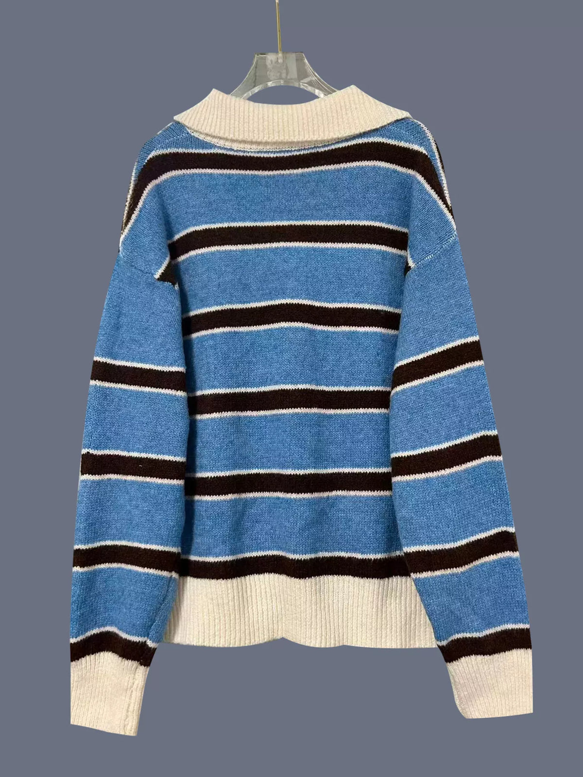Striped Button Detail Knit Sweater, view 6