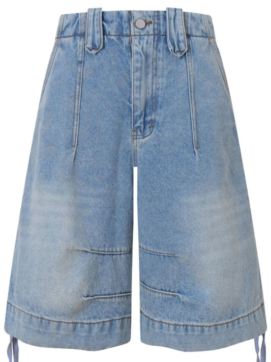 Men's High-Waisted Wide Leg Denim Shorts Blue - Fashorio