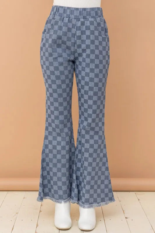 And The Why Checkerboard High Waist Bell Pants - Fashorio