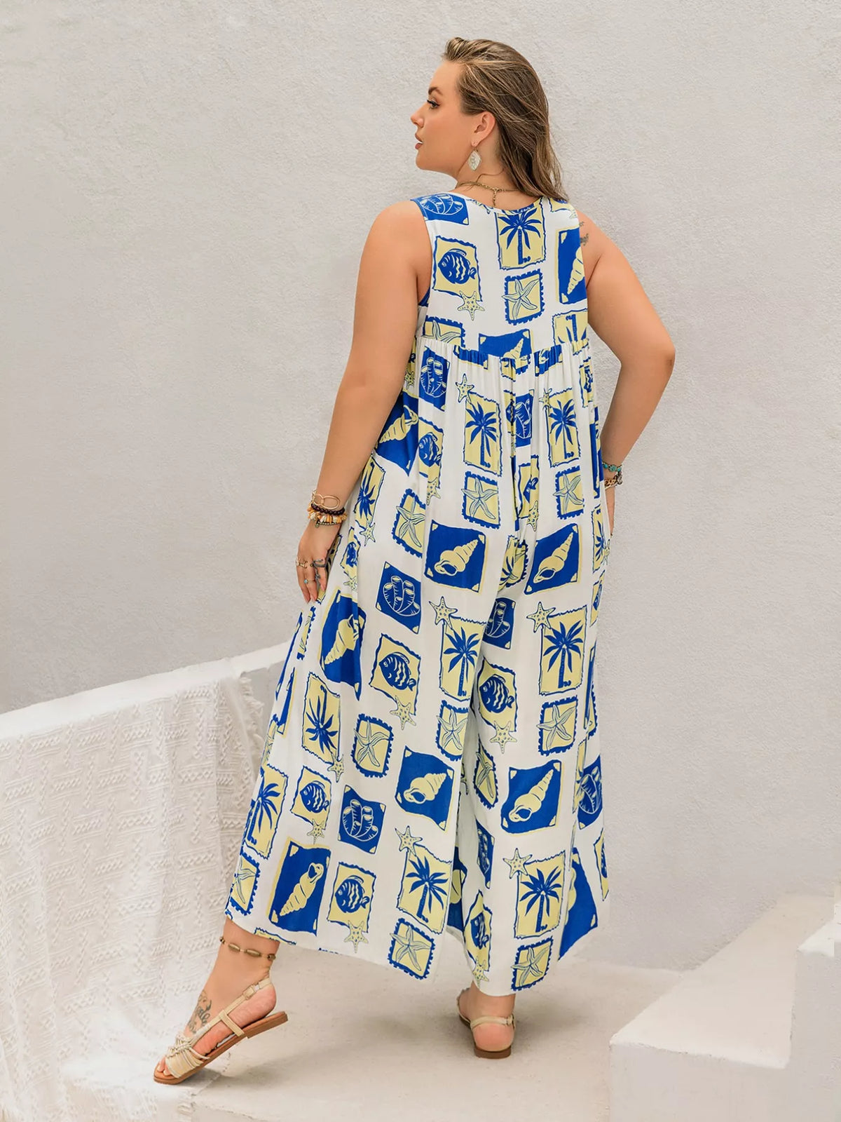 Nautical print jumpsuit styled look