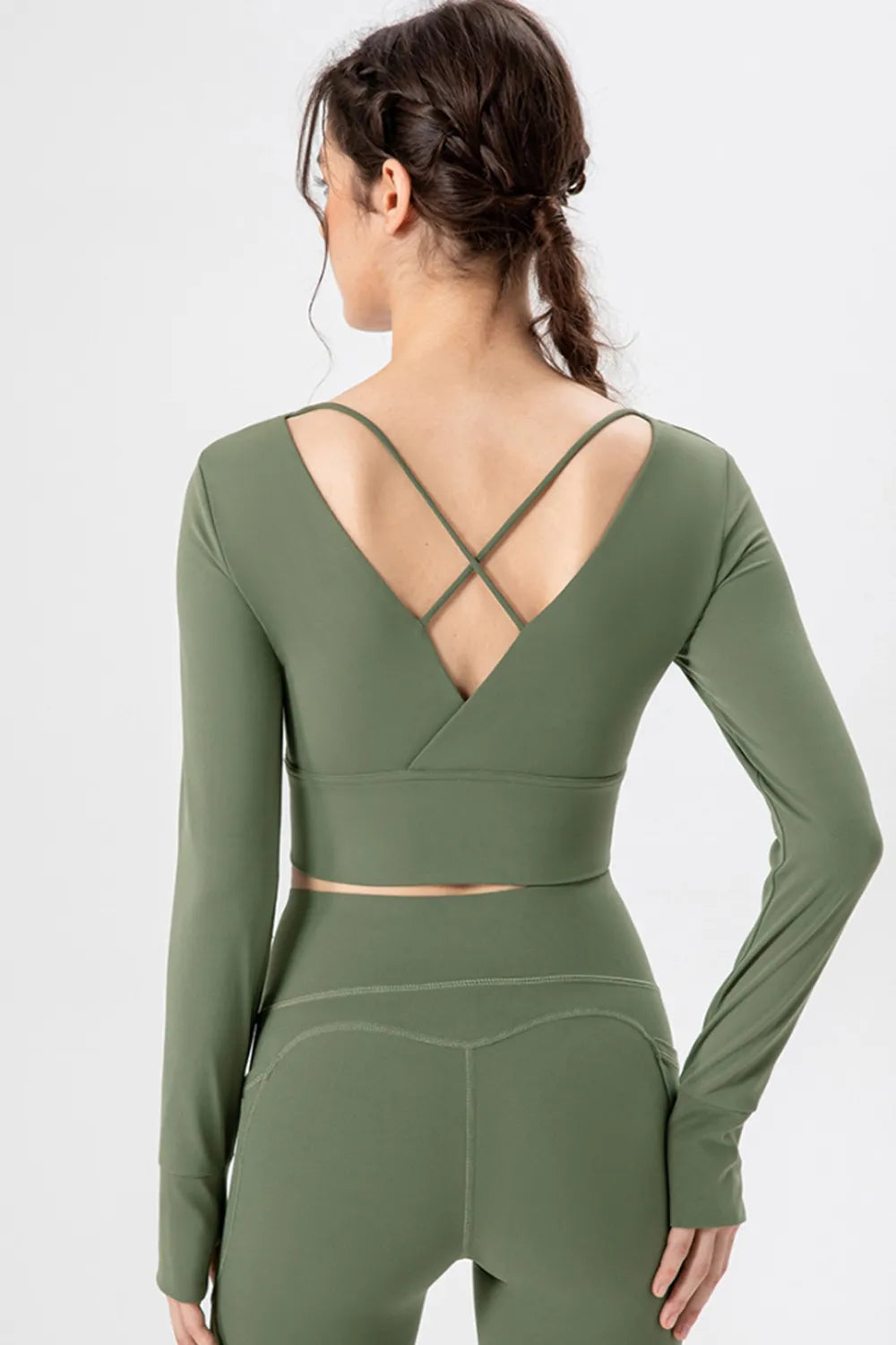 Square neck crisscross active t-shirt back view