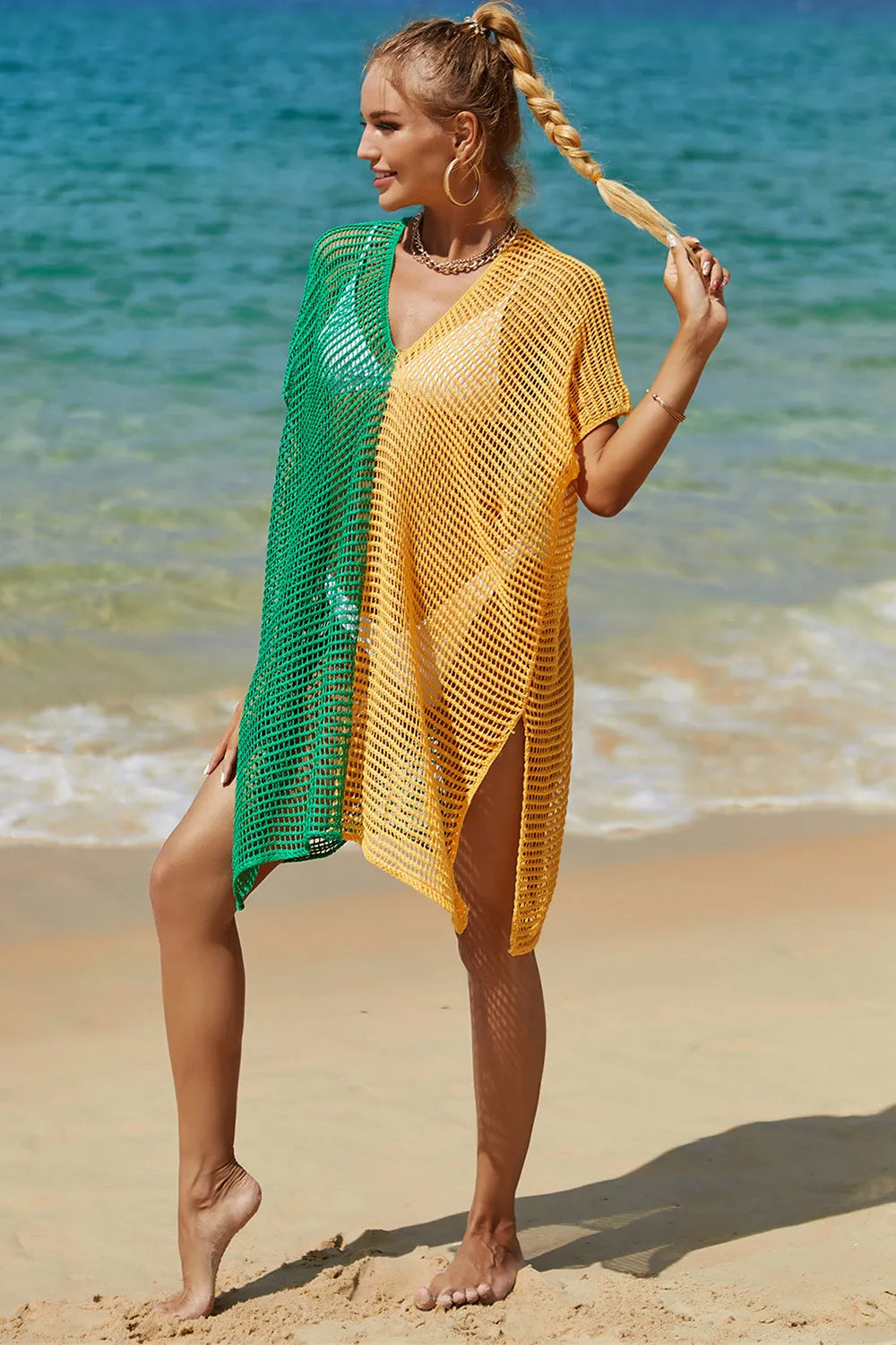 Openwork knit cover up front view