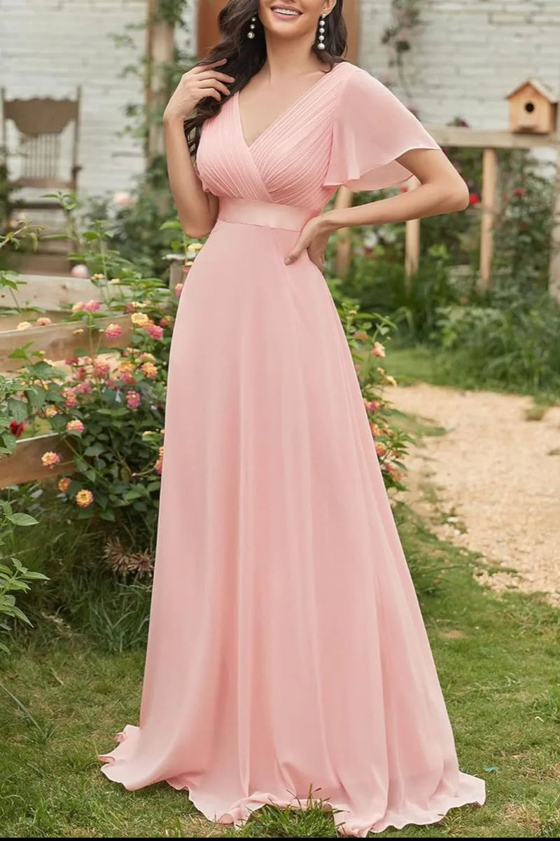 surplice flutter sleeve maxi dress front view