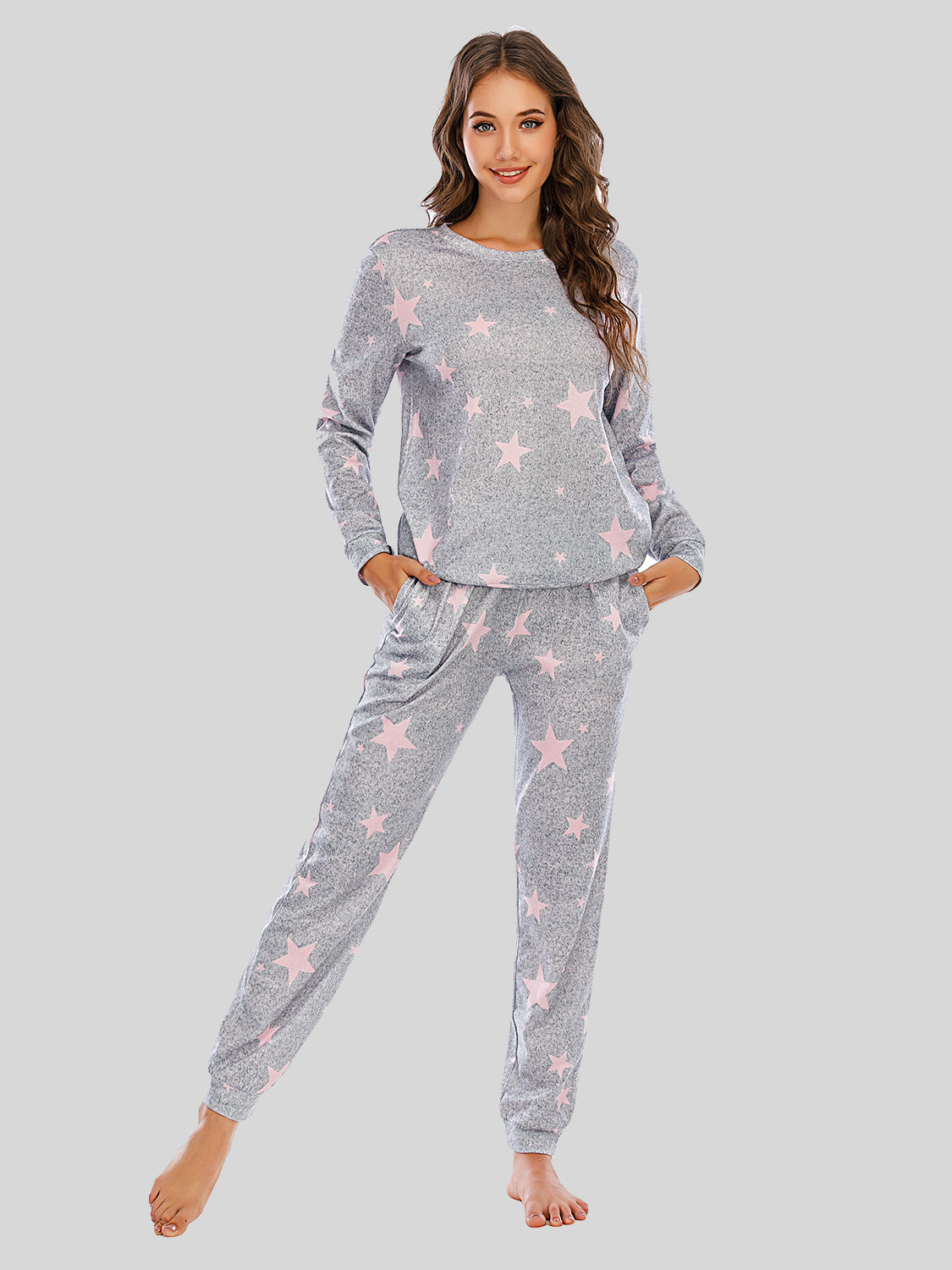 Star Top and Pants Lounge Set Dusty Pink - Fashorio