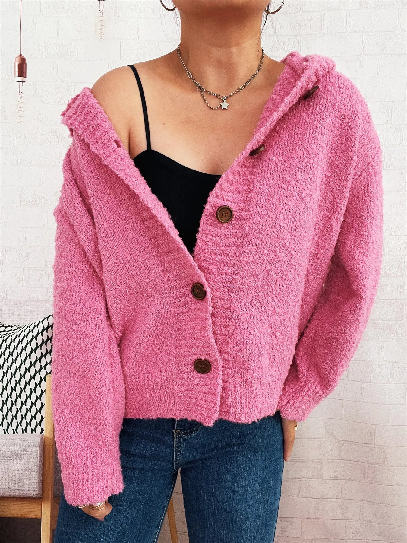 Cozy Button-Up Hooded Cardigan - Fashorio