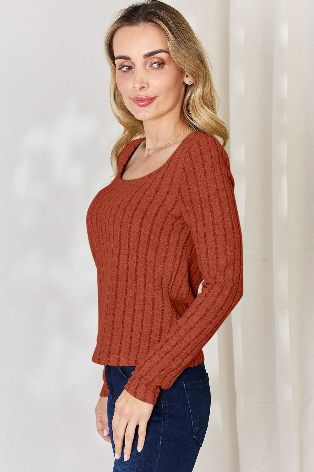 Long sleeve tee styled with a skirt