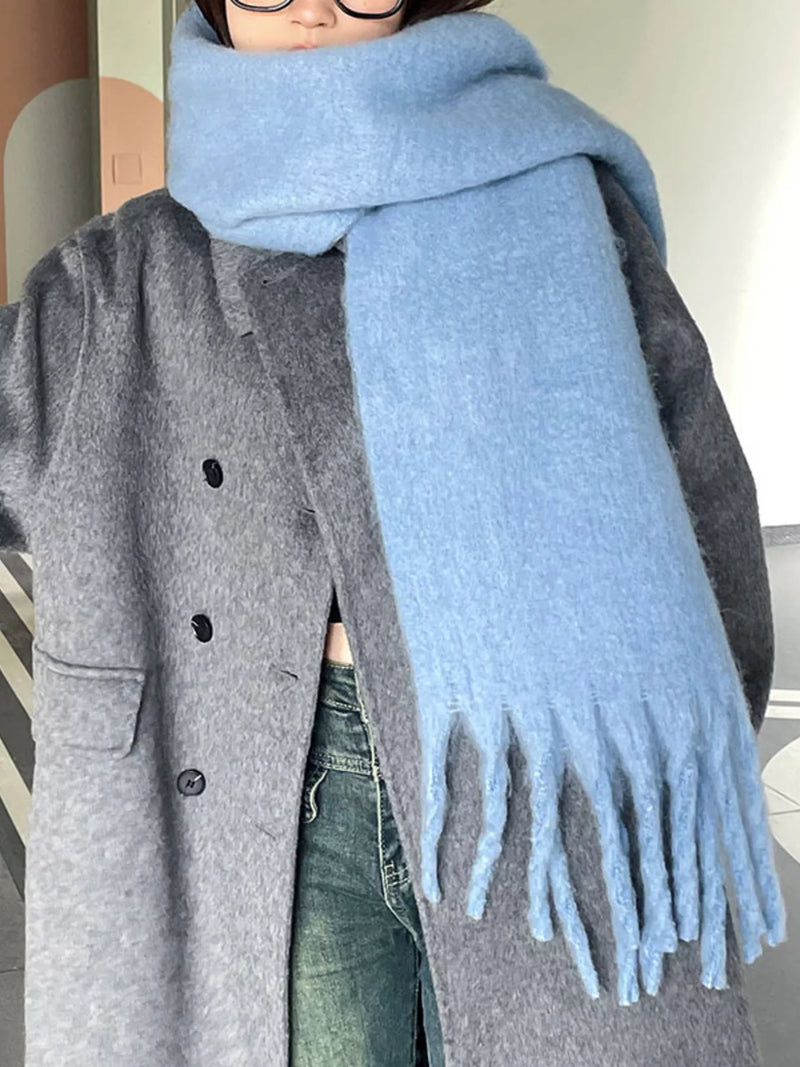 Solid color fringe scarf front view