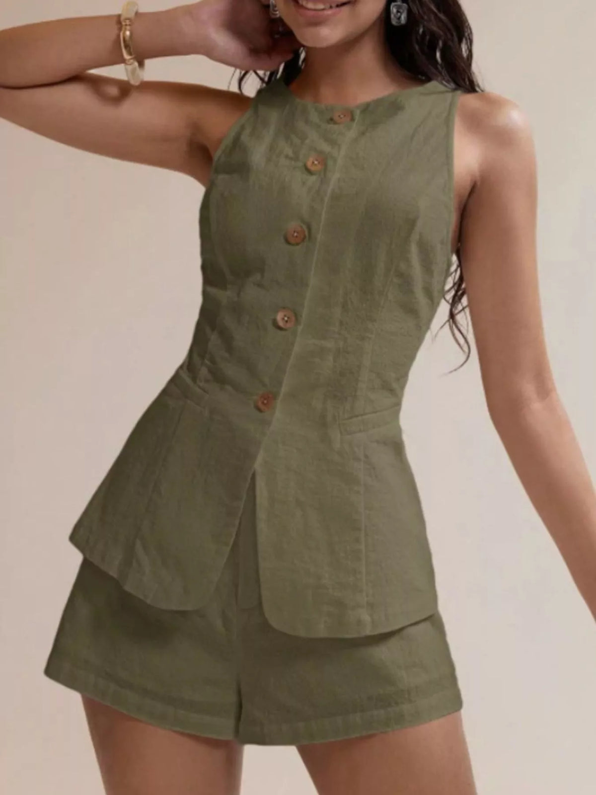 Button Down Sleeveless Top and Shorts Set, view 11