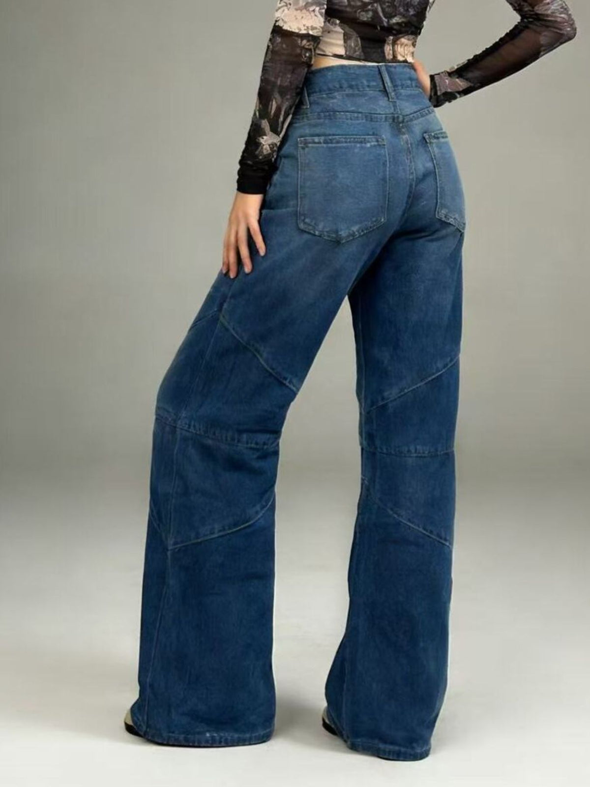 Vintage wash wide leg denim close up