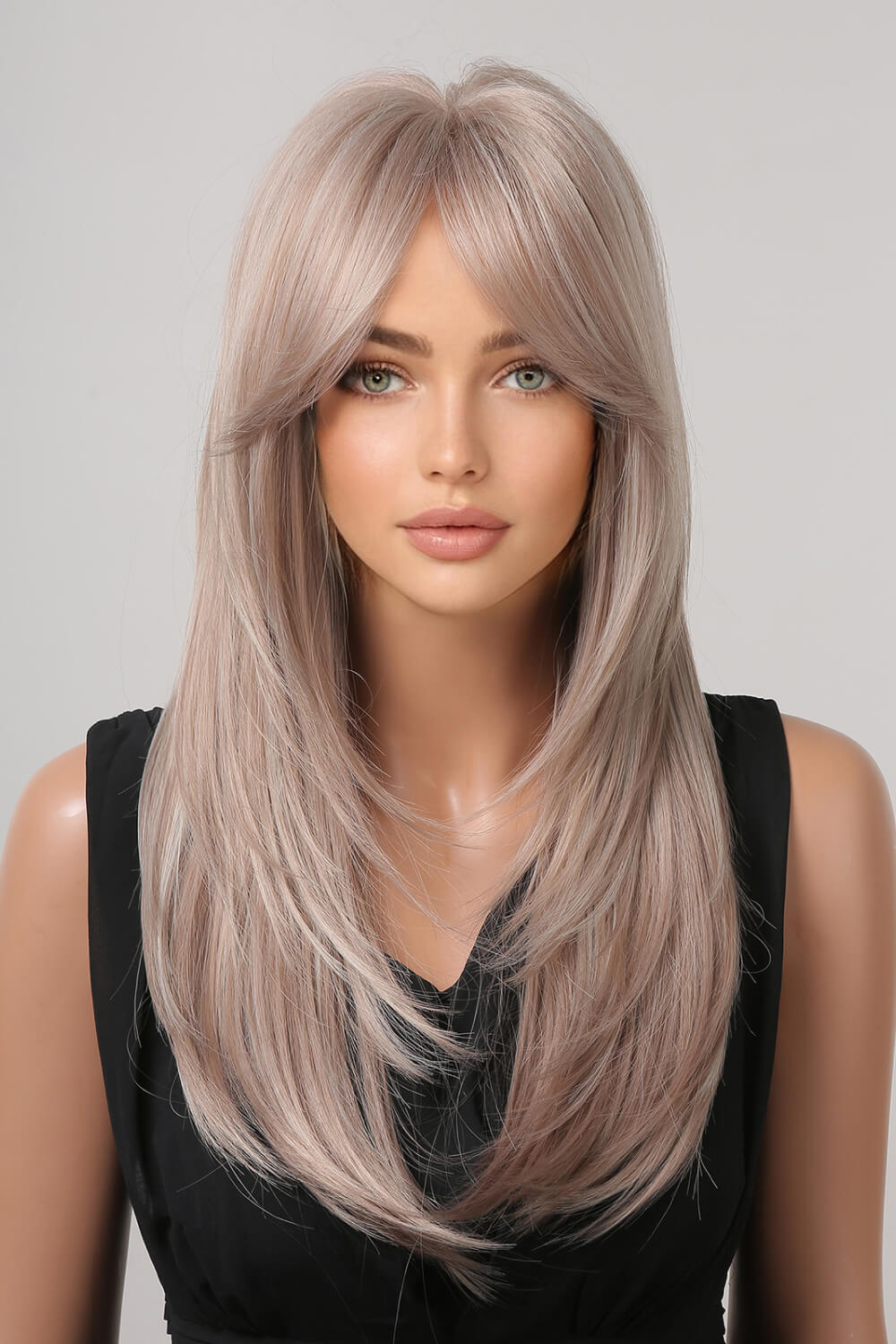 Wig styled over shoulder