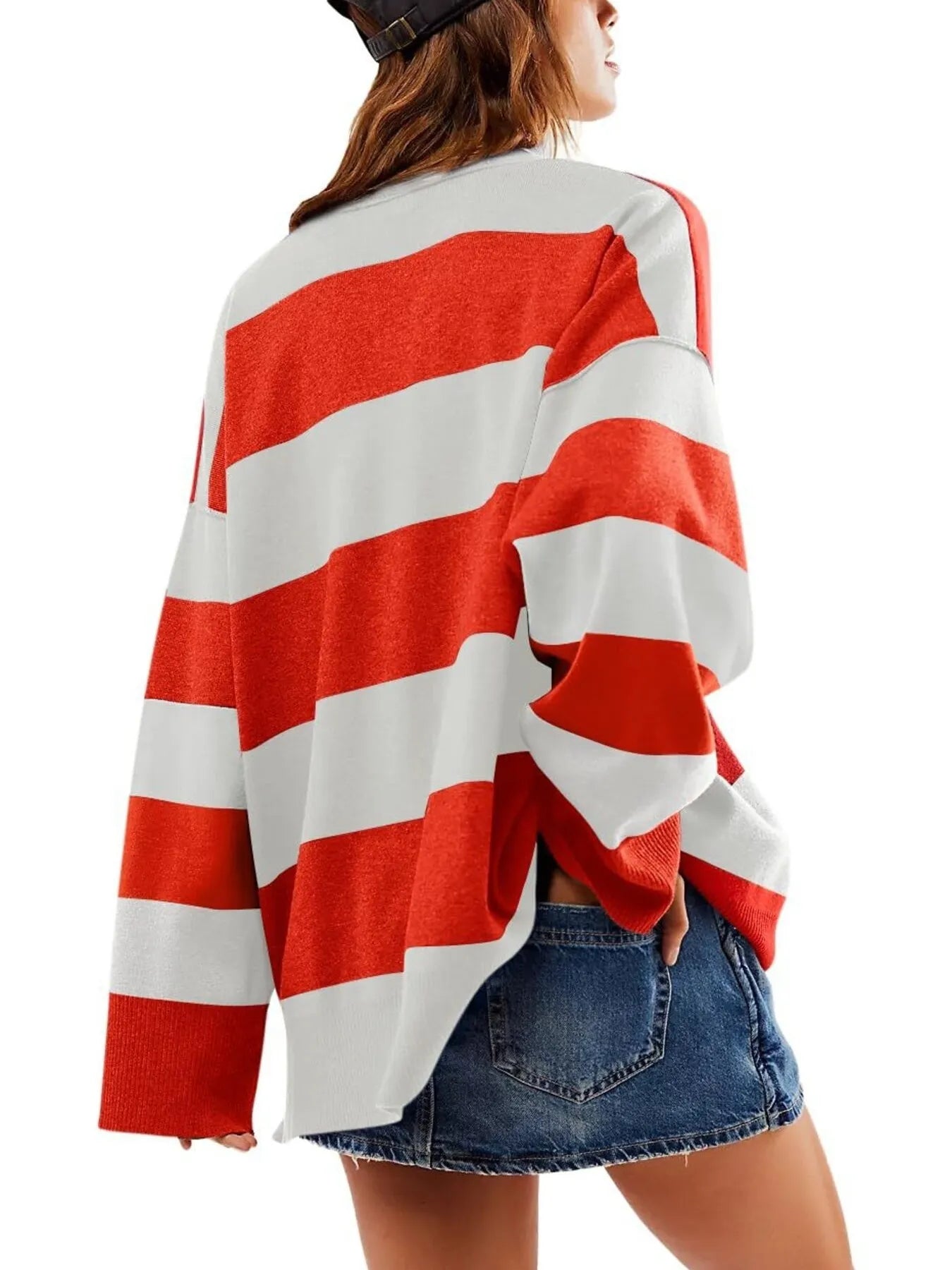 Striped Half-Zip Oversized Sweatshirt - Fashorio