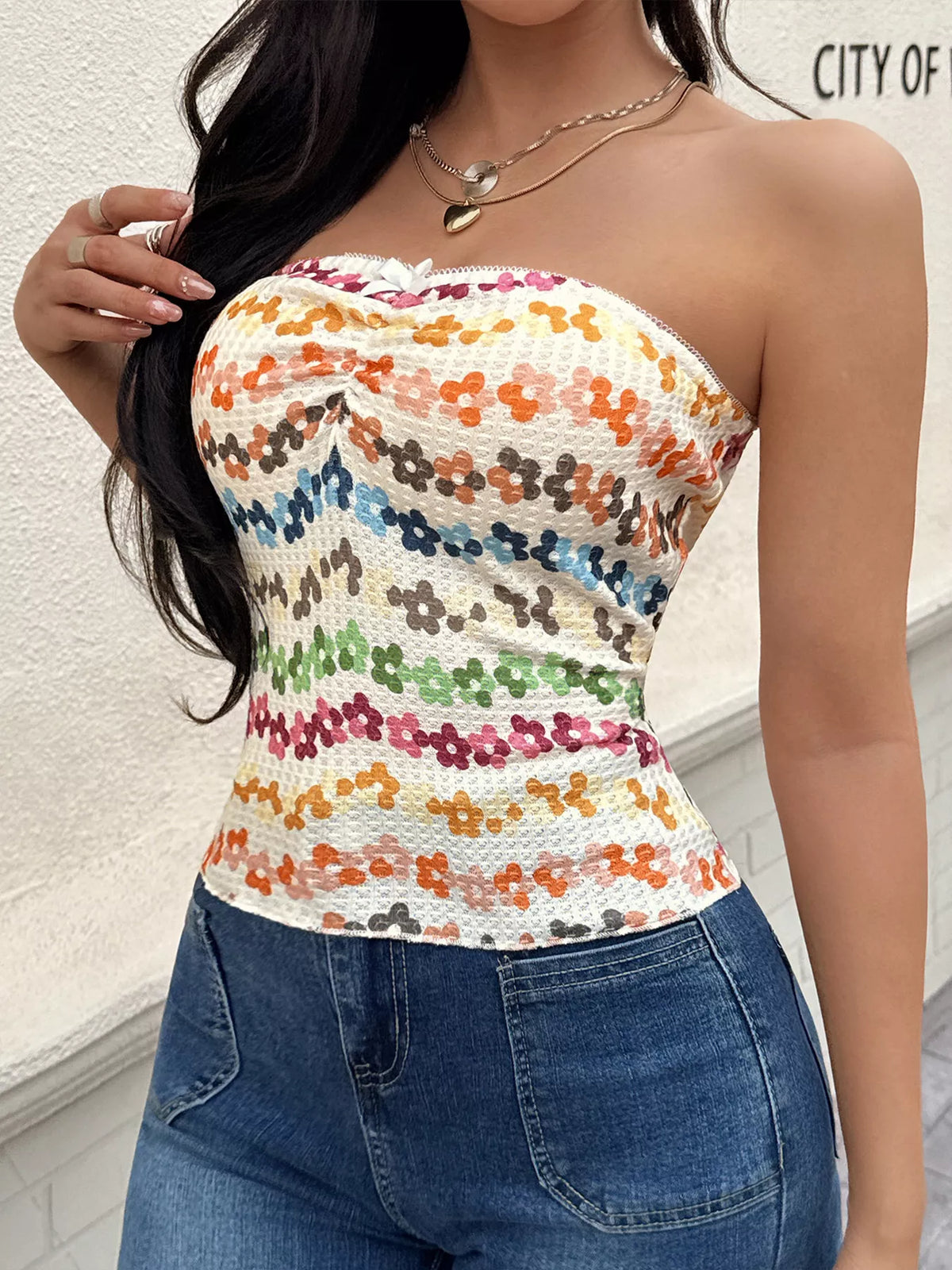 Back view of the floral tube top