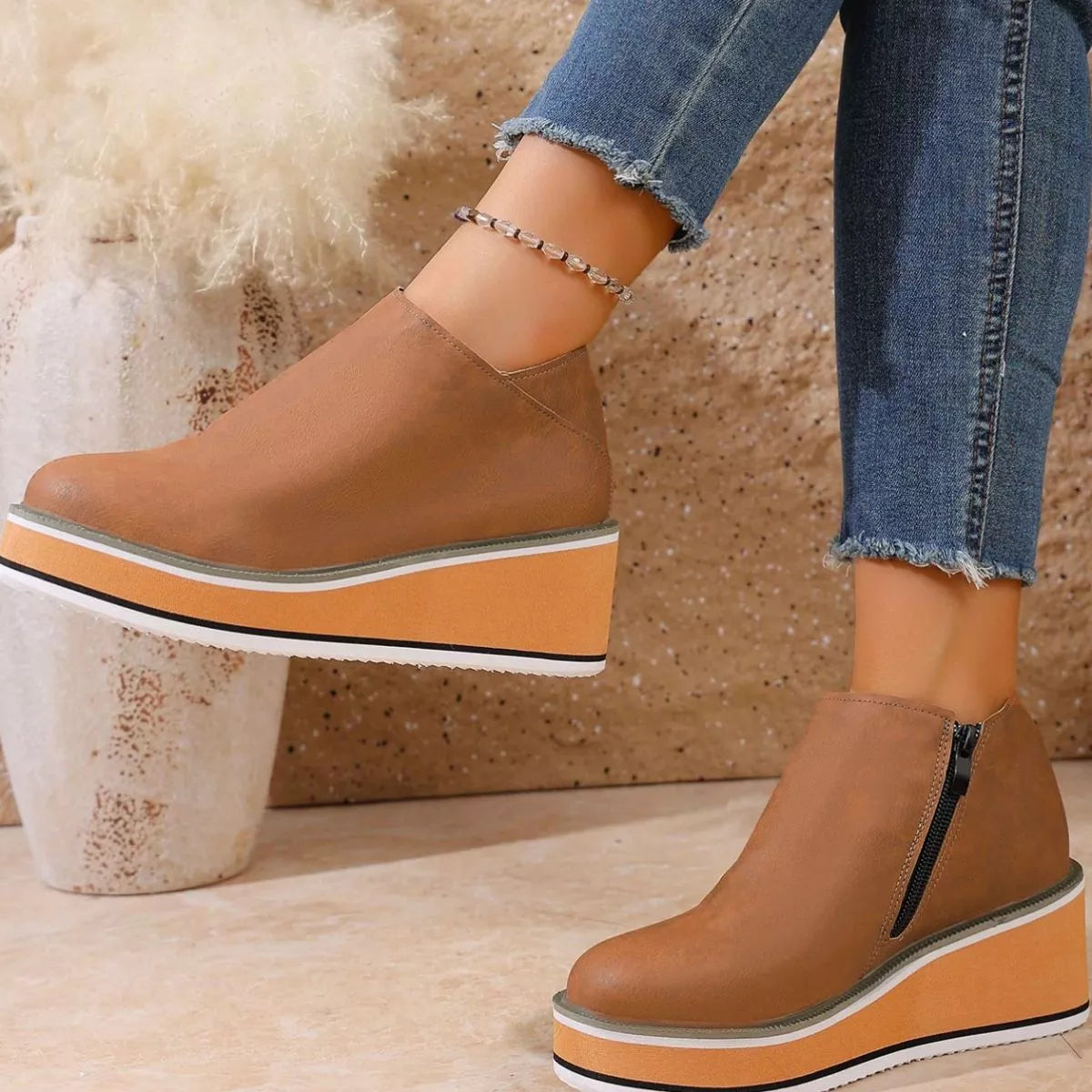 Wedge boots top down view