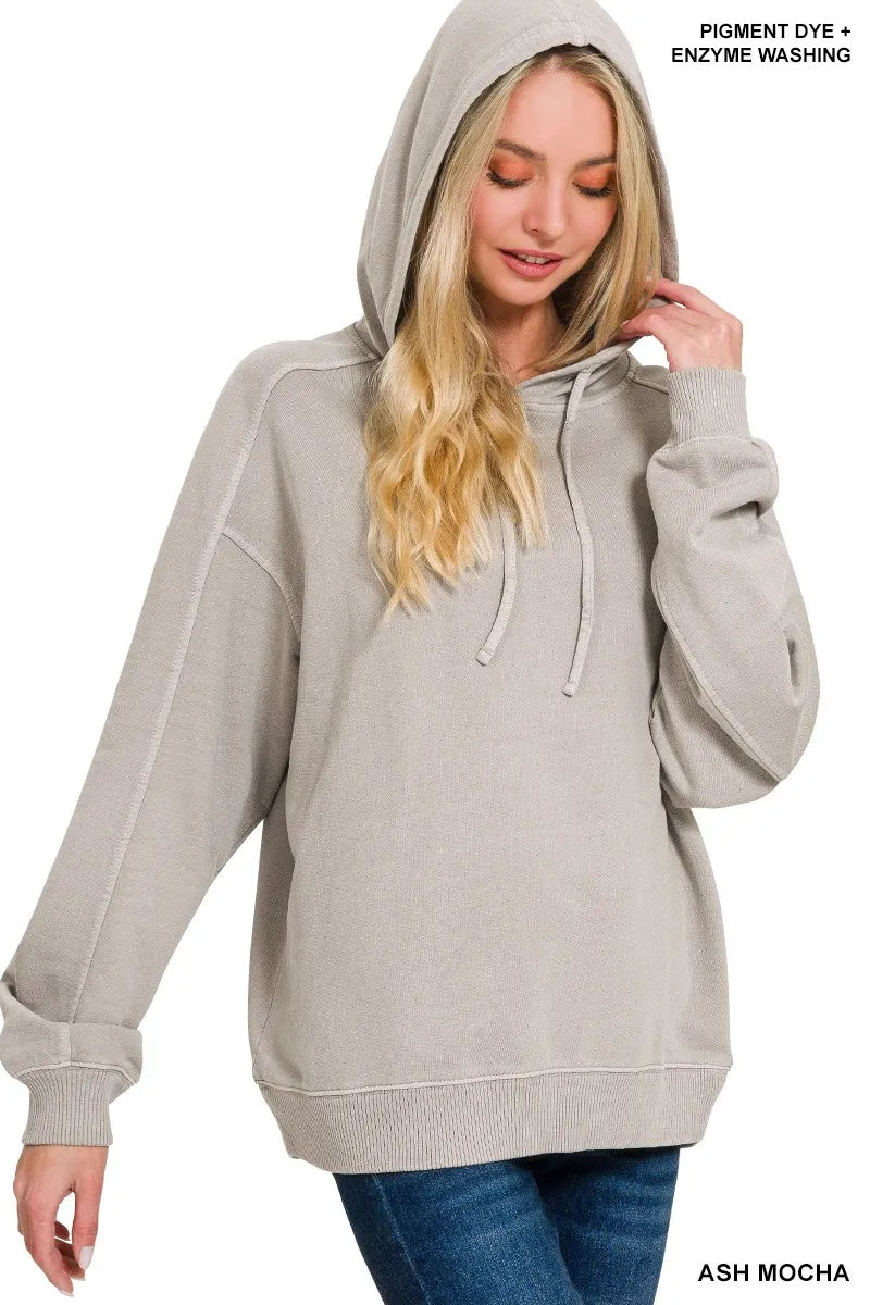 Zenana French Terry Pigment Dye & Enzyme Washing Hoodie - Fashorio