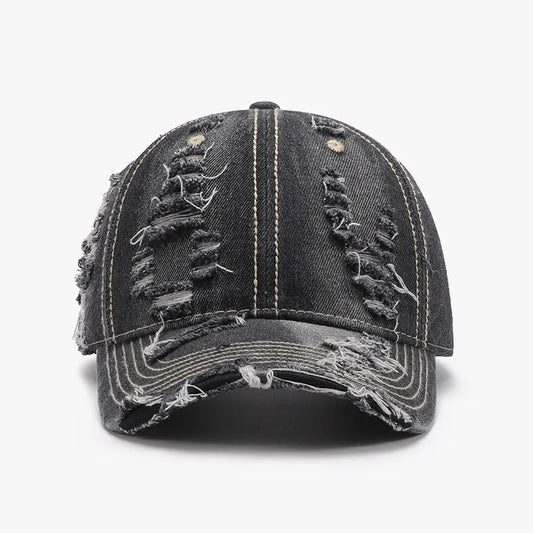 Distressed Adjustable Cotton Baseball Cap Dark One Size - Fashorio