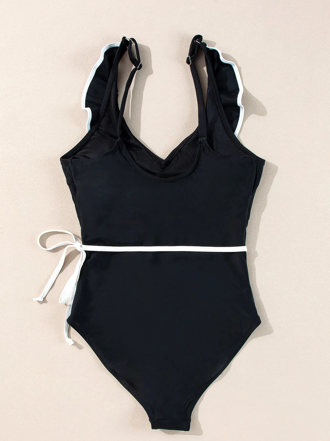 Ruffle Trim V-Neck One-Piece Swimsuit - Fashorio
