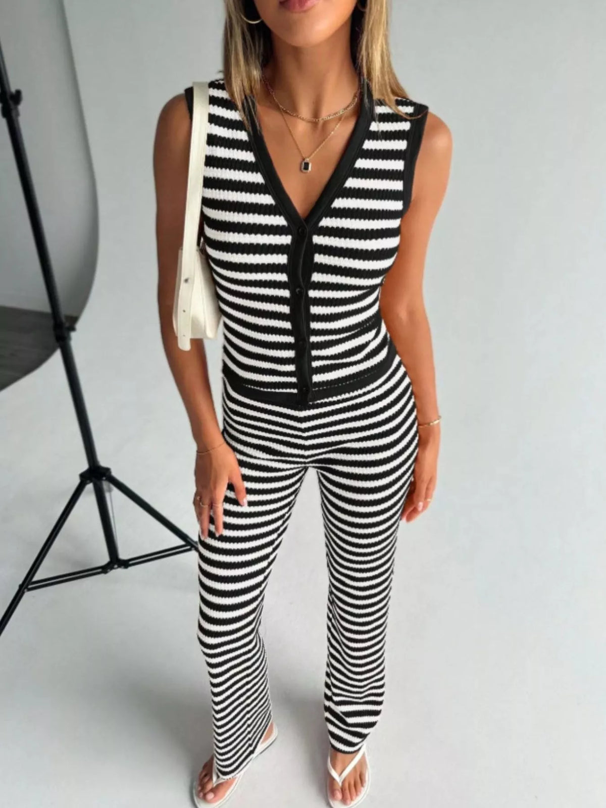 V neck striped top styling alternate