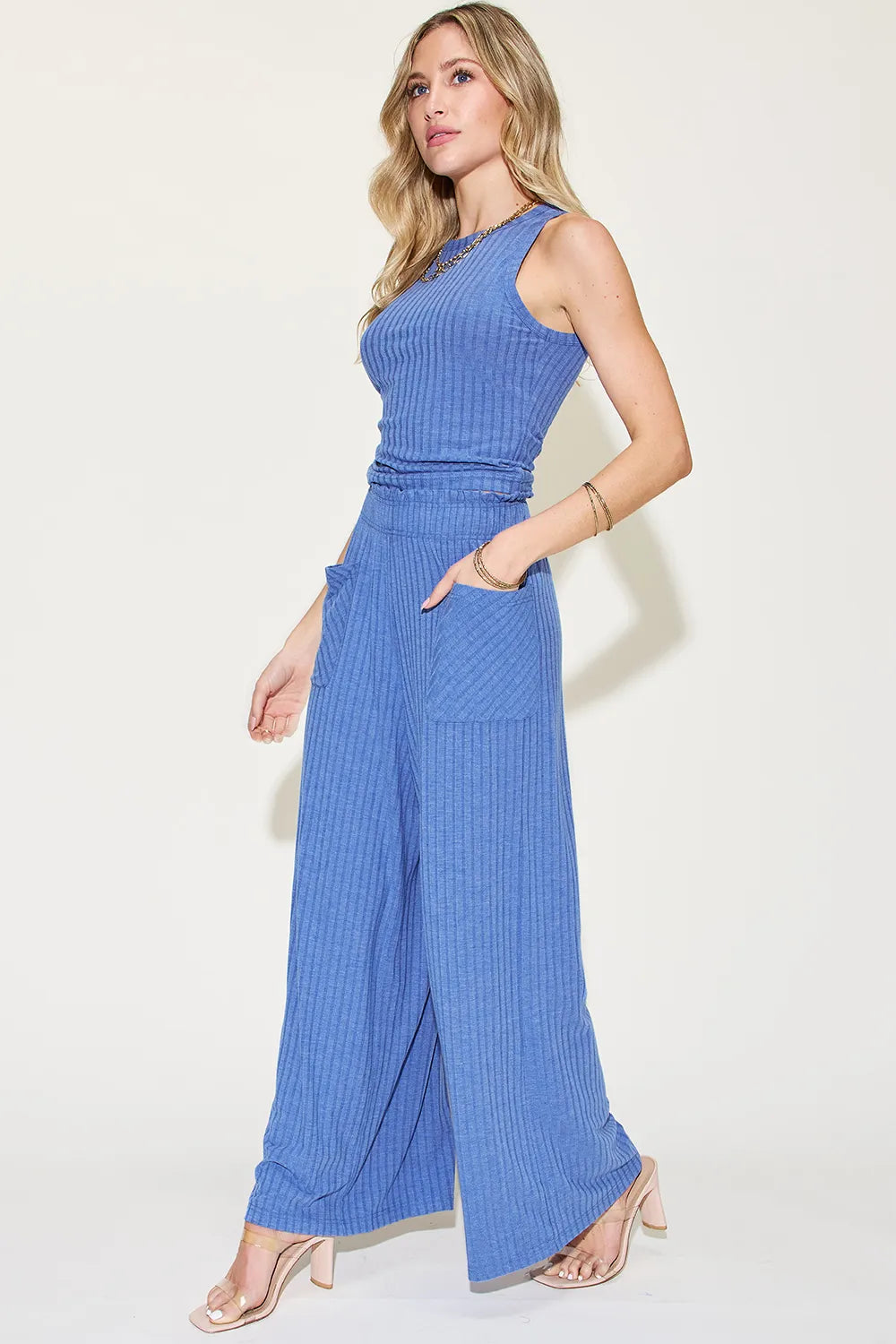 Ribbed Tank and Wide Leg Pants Set, view 16