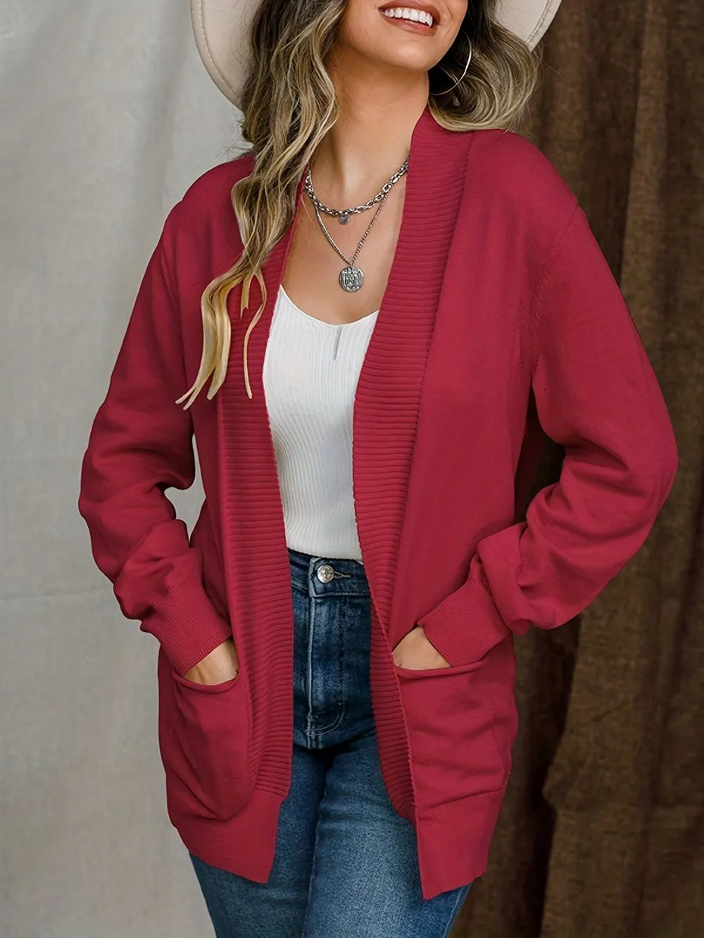 Open Front Long Sleeve Sweater Cardigan - Fashorio
