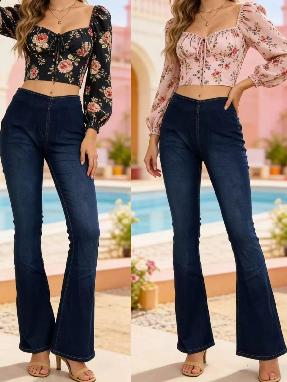 Casual styling of flare jeans