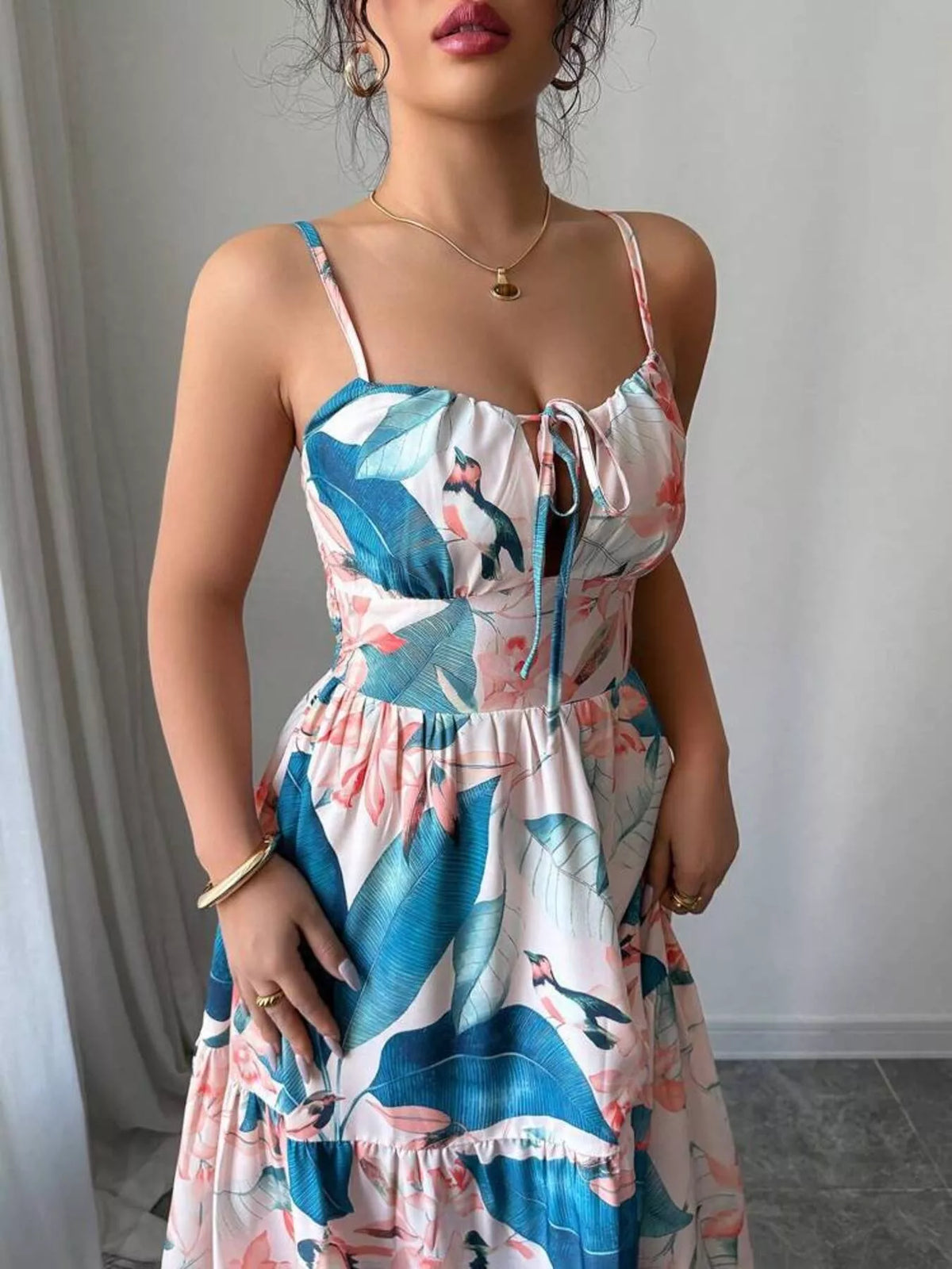 Floral print tiered maxi dress full length view