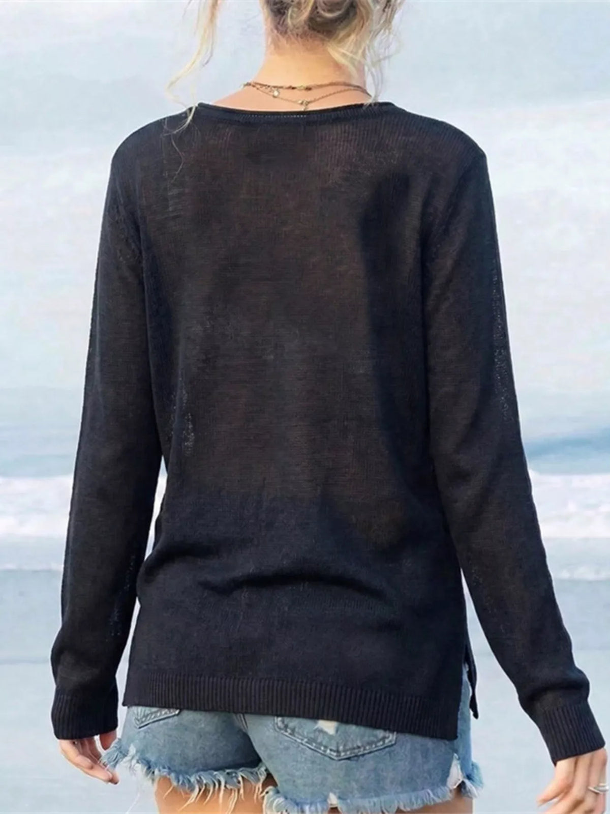 American Flag Ribbed Sweater on model
