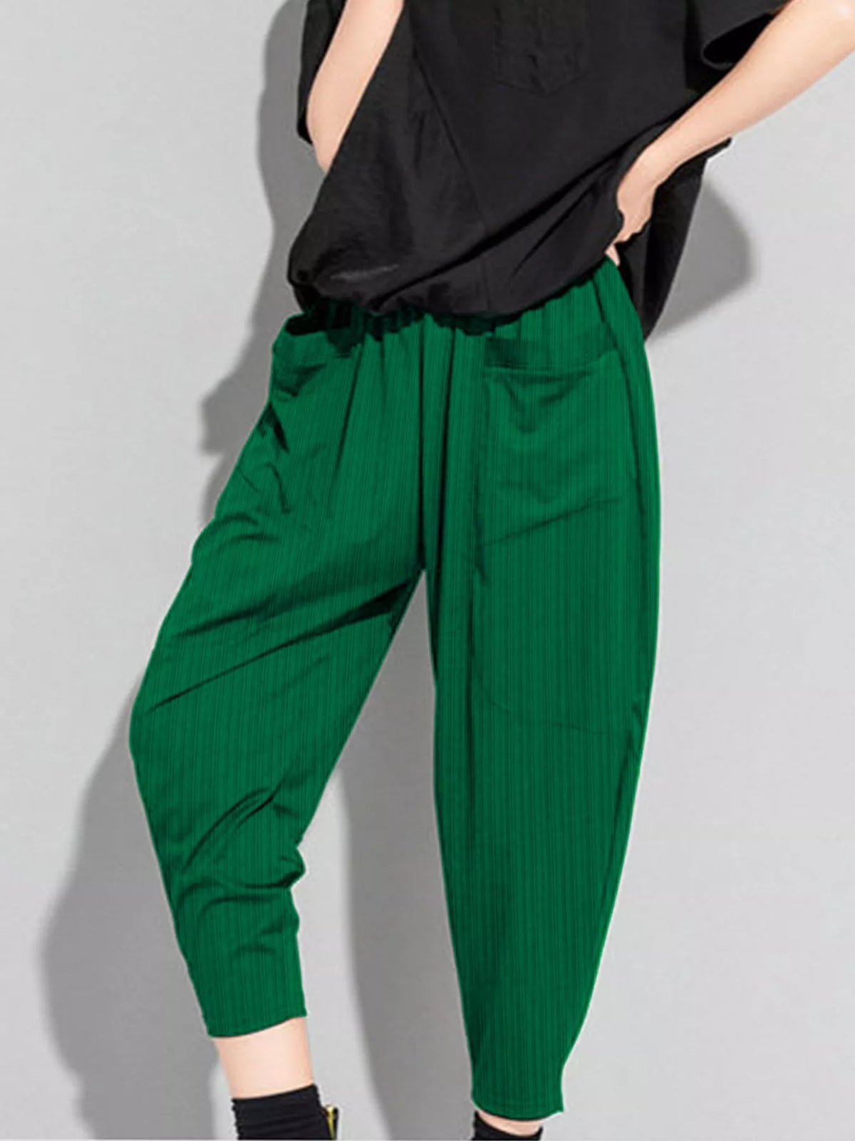Plus size loose fit harem pants on model