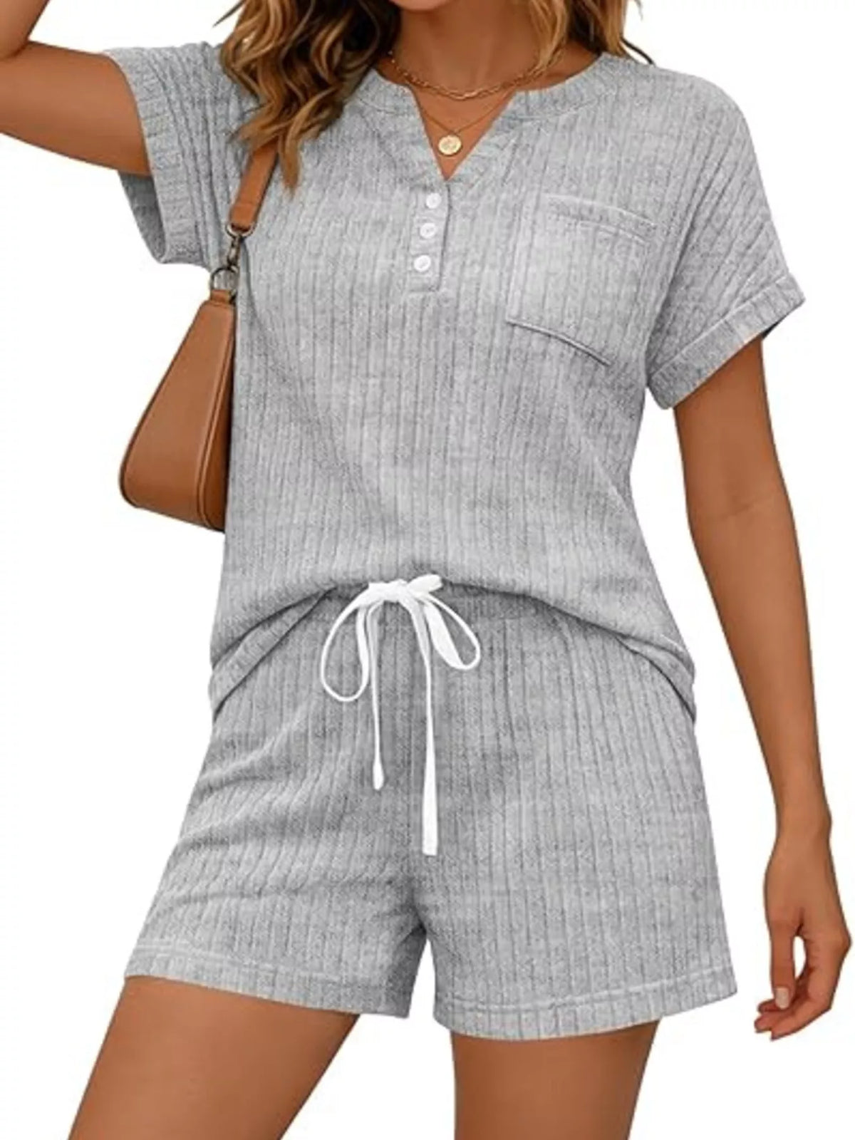 Ribbed Knit Tee and Shorts Two Piece Set, view 19