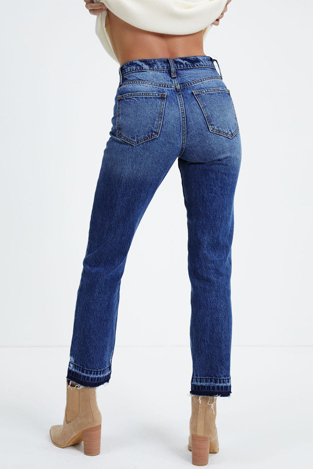 Cropped raw hem jeans side view