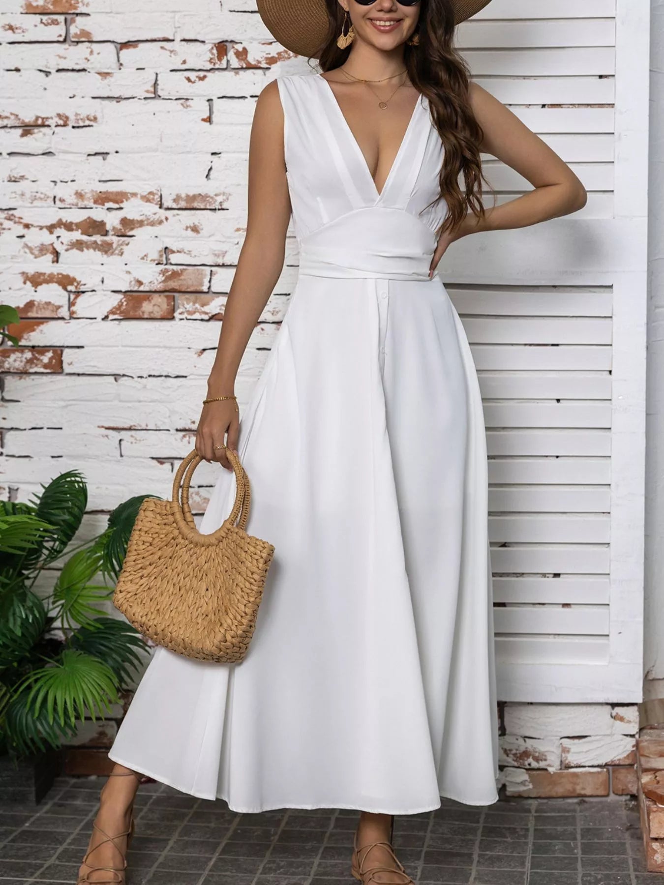 Full Size Slit V-Neck Sleeveless Dress Plus Size - Fashorio