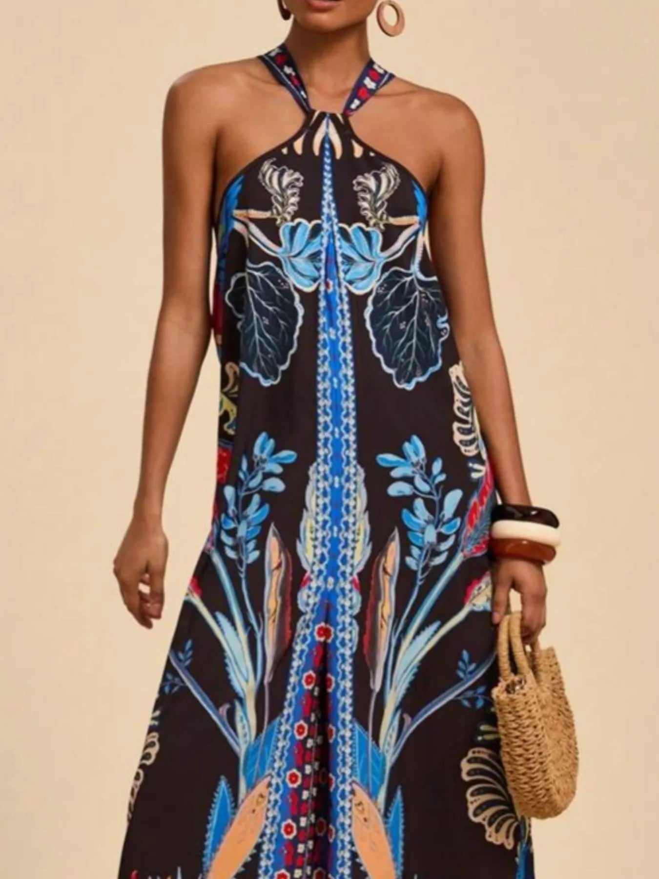 Printed Halter Wide-Leg Jumpsuit - Fashorio