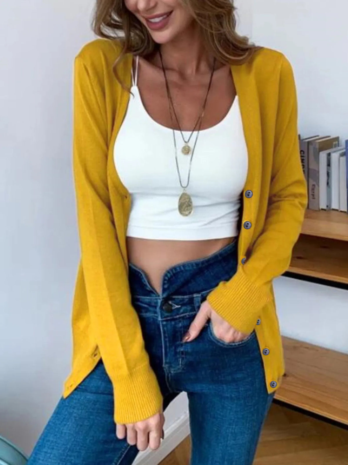 Button up cardigan detail shot