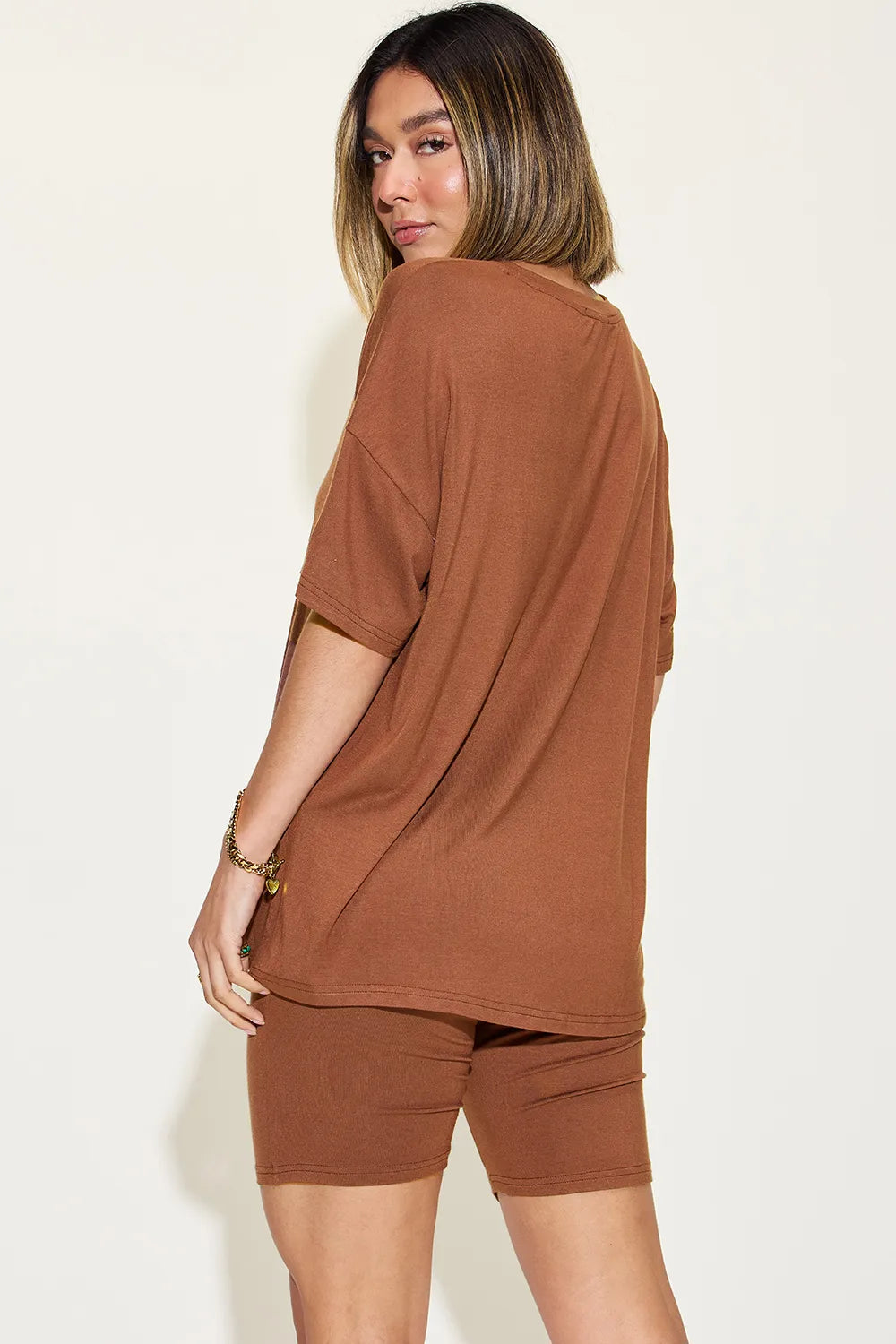 Basic Bae Full Size V-Neck Drop Shoulder T-Shirt and Shorts Set - Fashorio