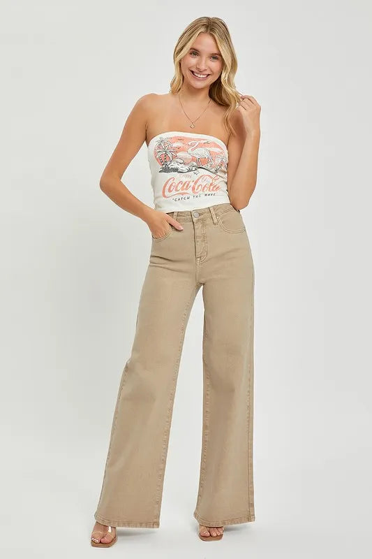 RISEN Full Size Tummy Control High Rise Wide Leg Jeans Plus Size - Fashorio