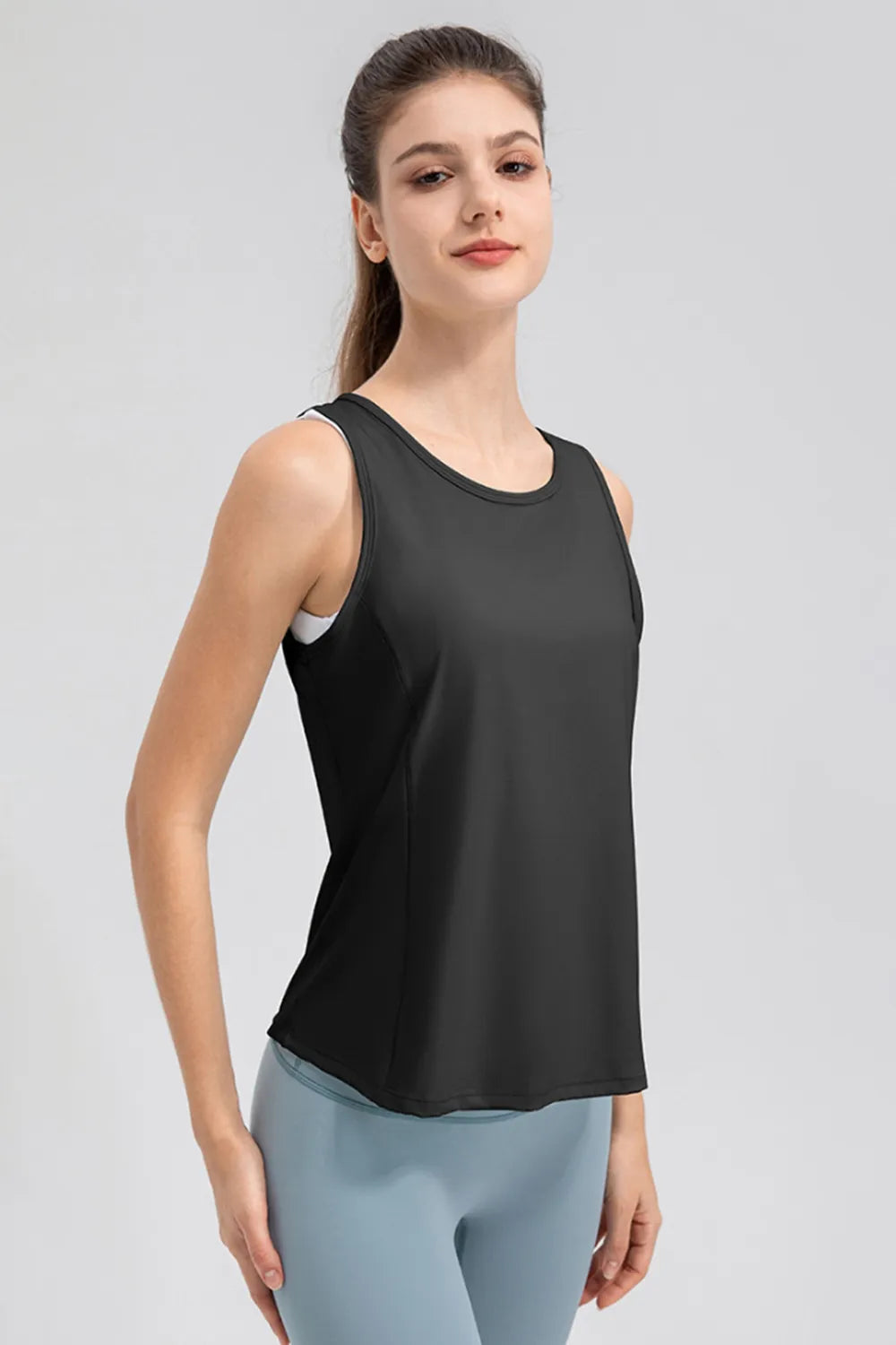 Wide Strap Round Neck Active Tank - Fashorio