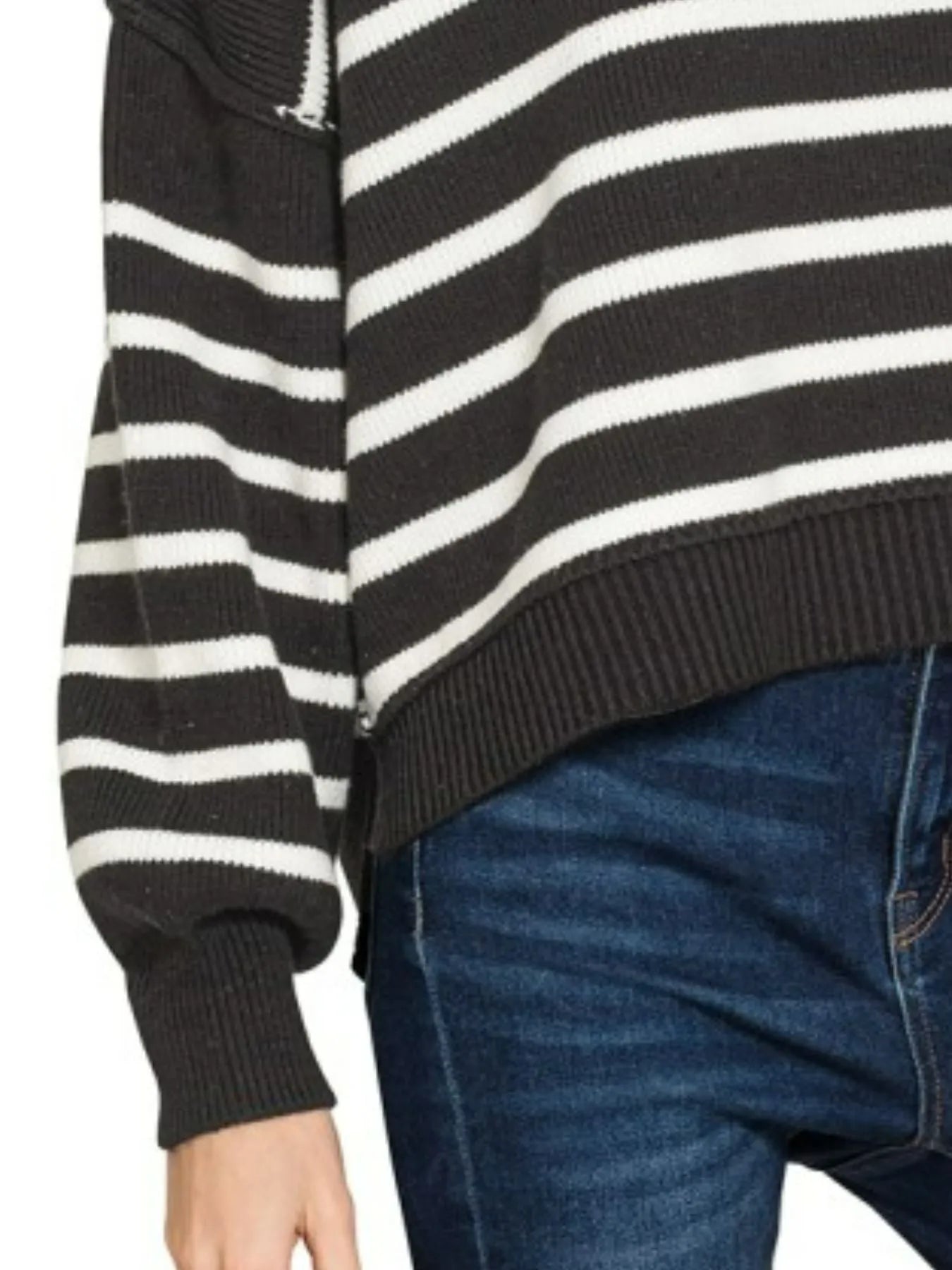 Zenana Exposed Seam Striped Oversized Sweater - Fashorio