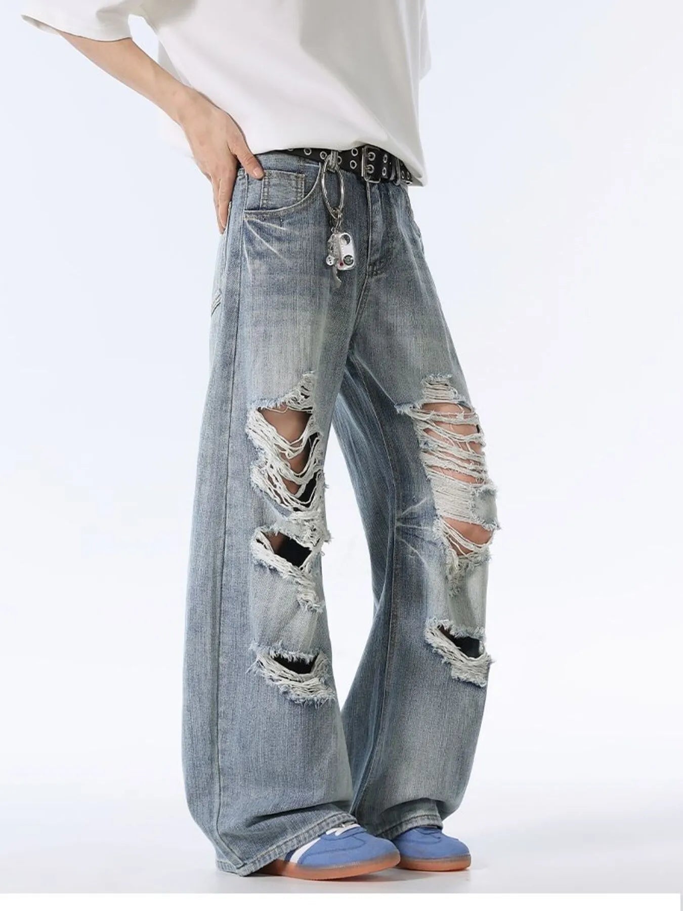 Men's Distressed Wide Leg Baggy Jeans - Fashorio