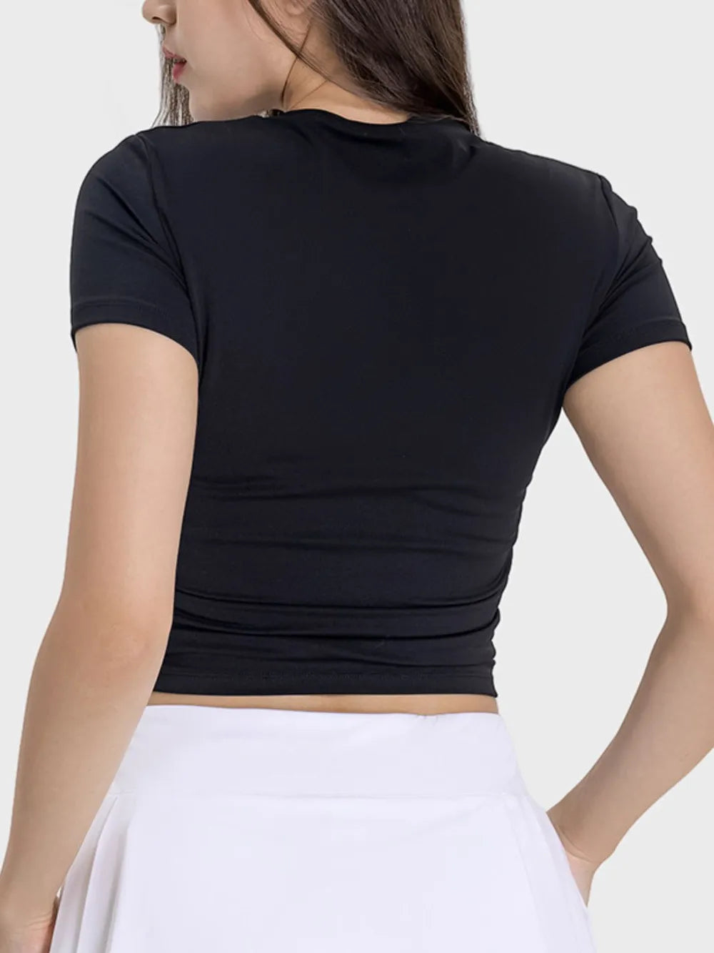 Millennia Ruched Round Neck Short Sleeve Active T-Shirt - Fashorio