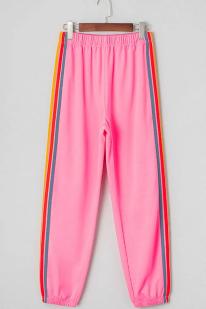 Contrast Striped Elastic Waist Active Pants - Fashorio