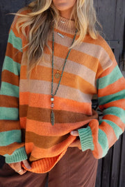 Striped Rainbow Long Sleeve Sweater Multicolor - Fashorio