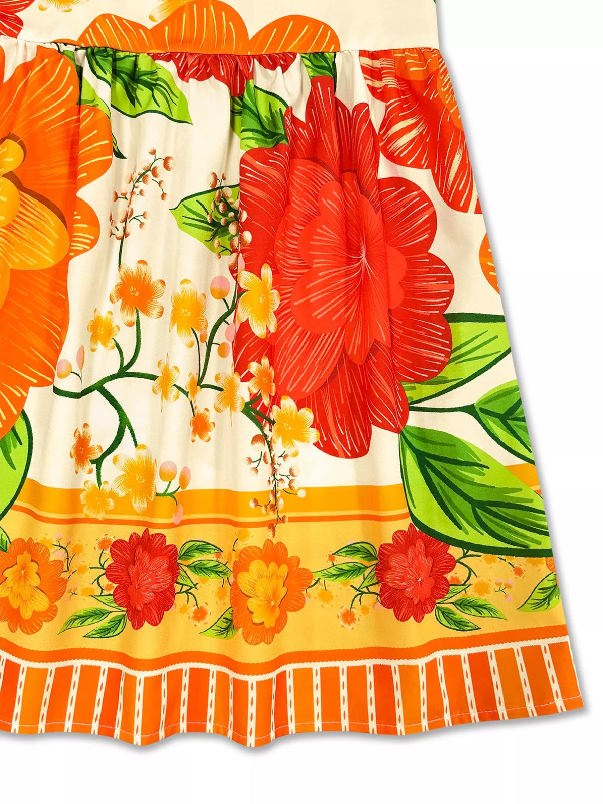 Orange floral V neck maxi dress full length view