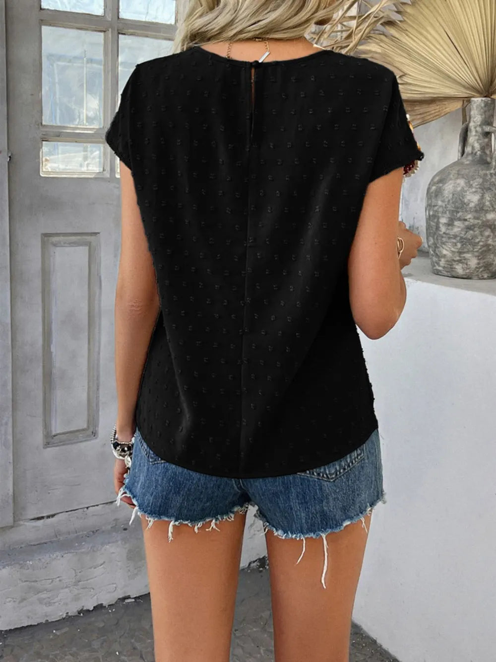 Devine Swiss Dot Crochet Short Sleeve Top, view 21