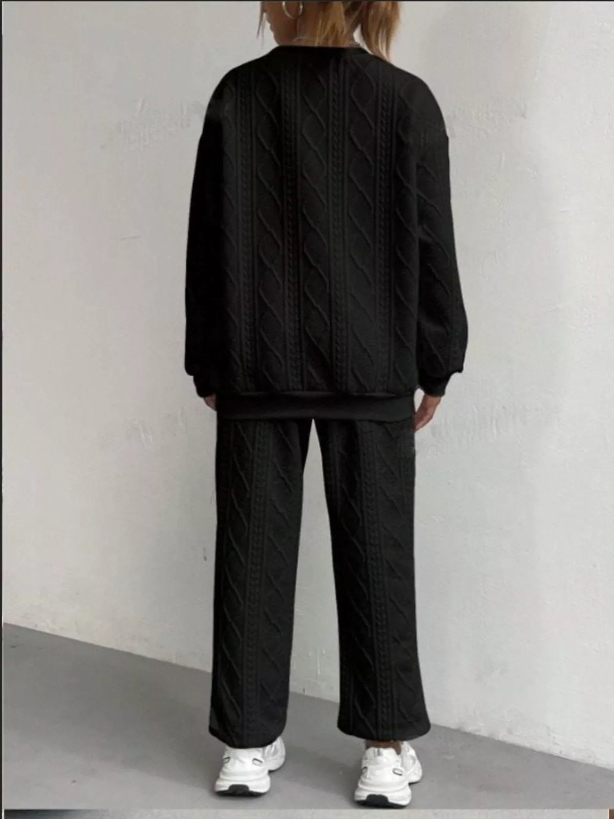 Texture Round Neck Top and Pants Set, view 17