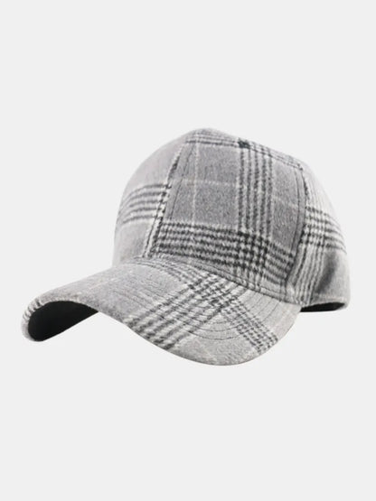 Plaid Adjustable Cotton Baseball Cap Gray One Size - Fashorio